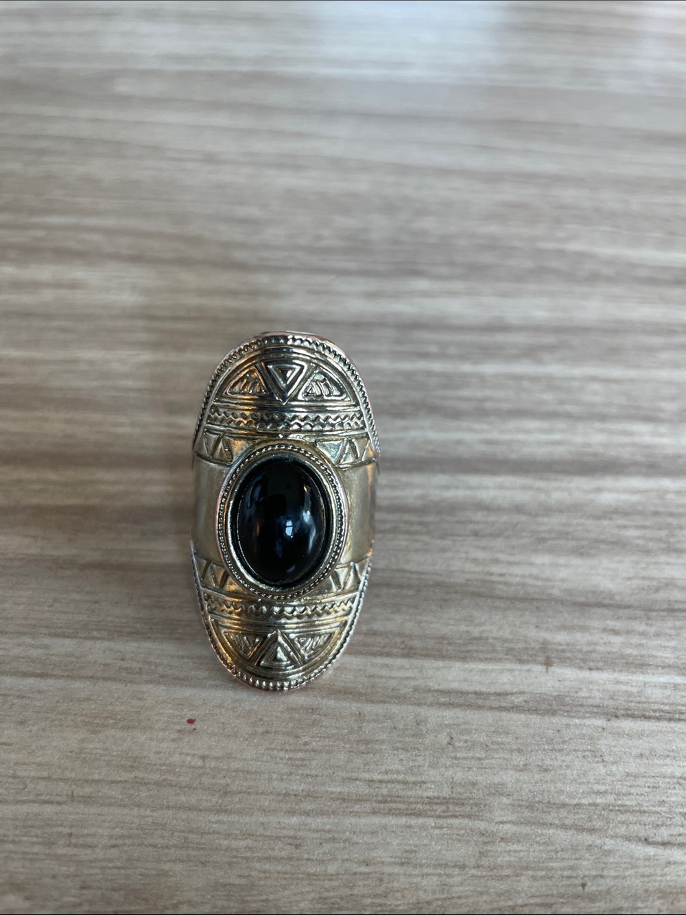 Vintage Style Silver Tone Black Cabochon Statement Ring Boho Tribal SIZE 8